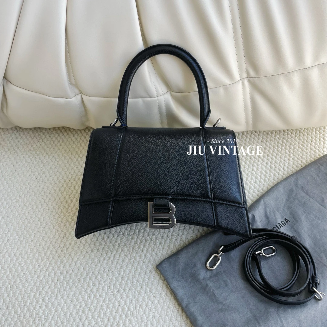 99新 Balenciaga/巴黎世家 黑银牛沙漏s号肩带尘袋JM13-0748