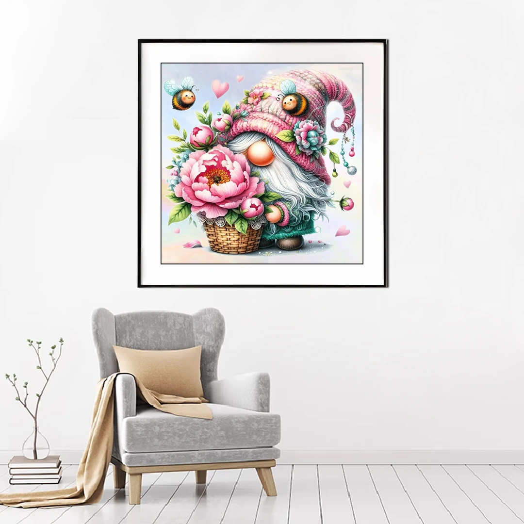 【新疆长绒棉绣布礼盒版】6968牡丹小矮人十字绣大格60x60厘米满绣