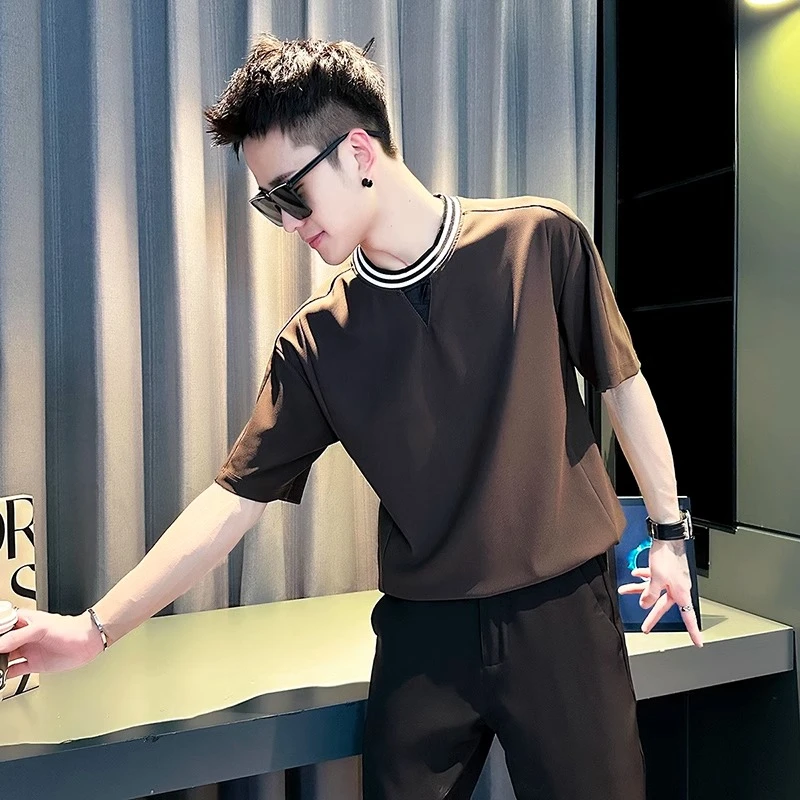 Cebrodz2025 夏季爆款男士ins风咖色短袖 T 恤宽松半袖潮流百搭t