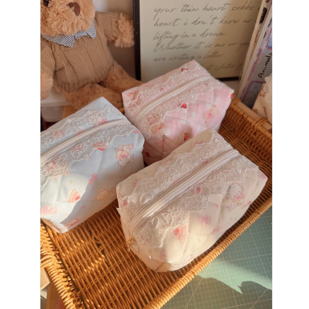 【化妆包】豆腐包可爱ins蕾丝学生甜美便携少女心