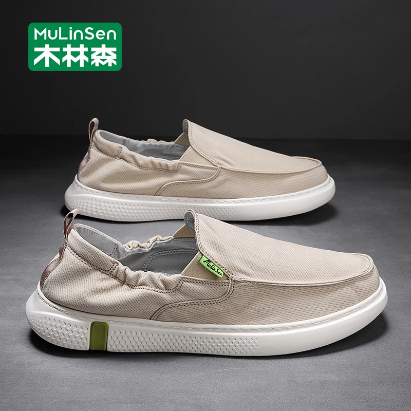木林森一脚蹬男鞋秋季透气老北京帆布鞋休闲豆豆鞋2025新款开车鞋