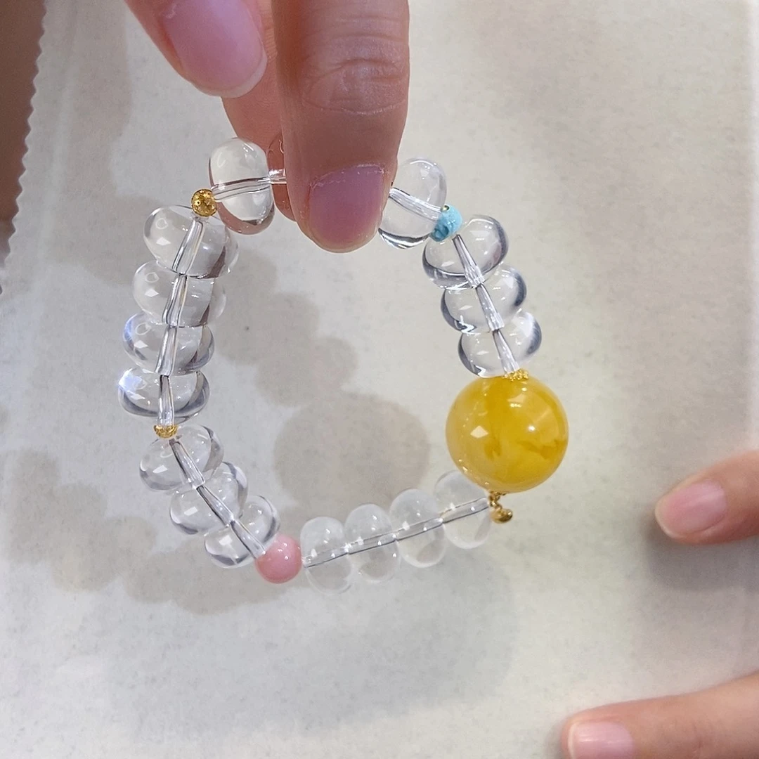 水晶手链18K金镶嵌设计款盘珠手链