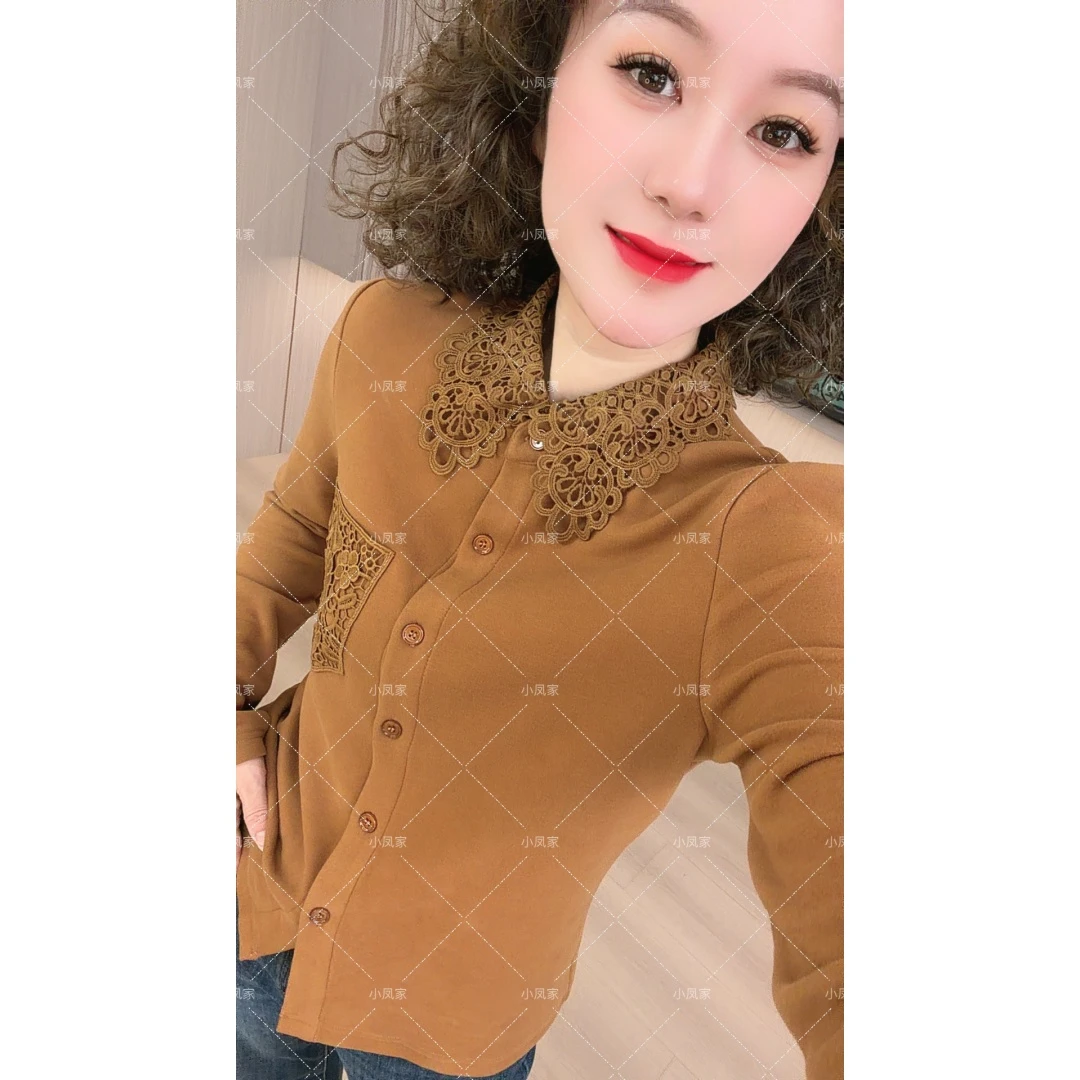 （小凤R定制）冬季双面保暖绒花边领衬衣