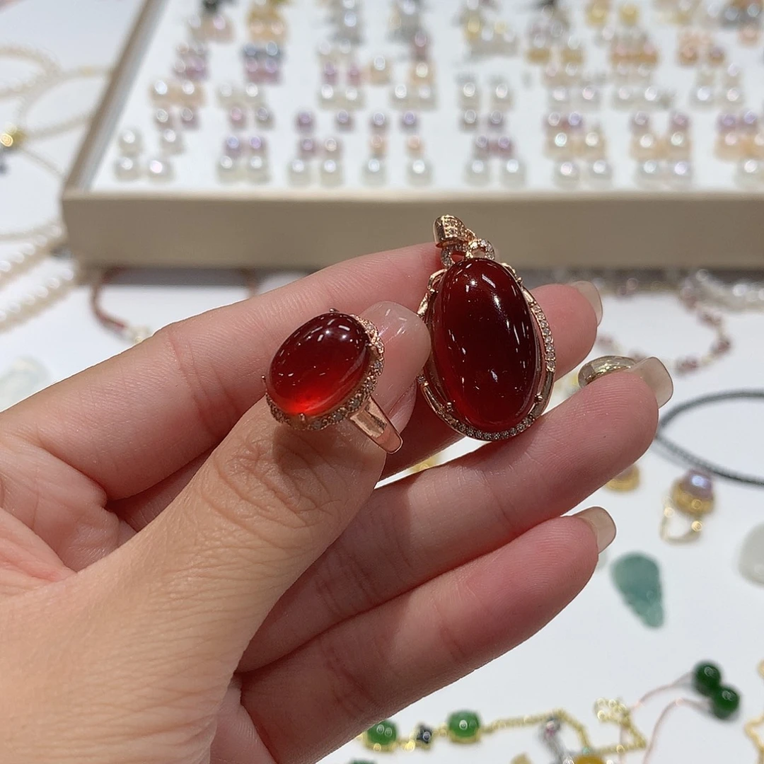 风***恋项链戒指石榴石银S925镶嵌