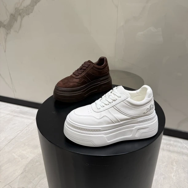 新款网红板鞋百搭系带时尚休闲鞋增高真皮潮鞋厚底韩版秋季松糕底