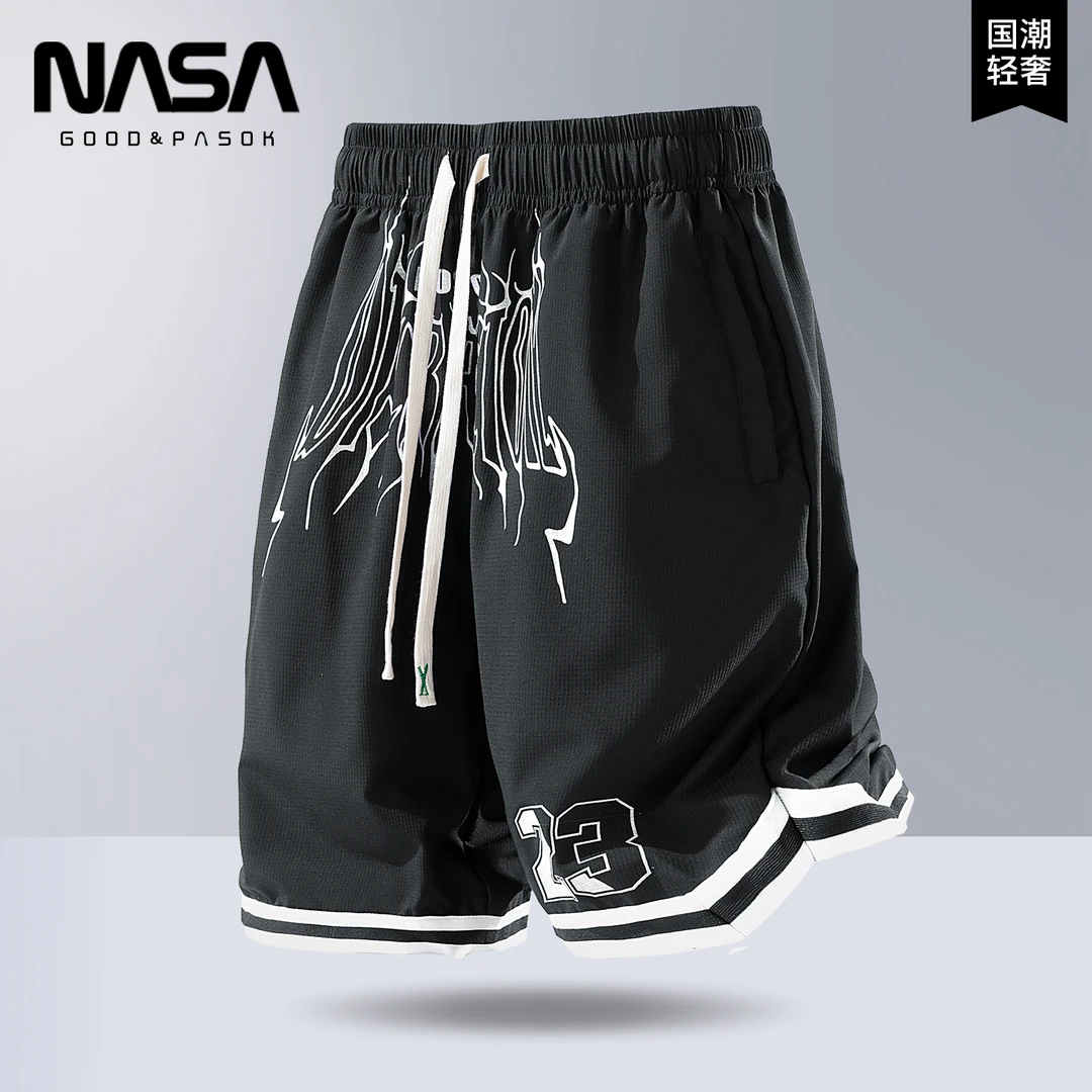 NASA短裤男夏季冰丝凉感潮流国风刺绣宽松大码青少年运动五分裤子