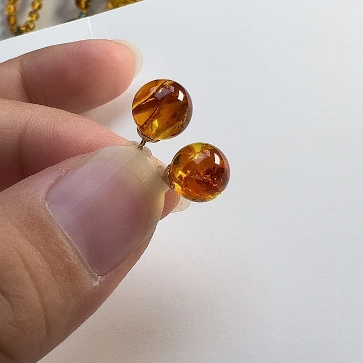 琥珀（花珀）银S925镶嵌耳饰