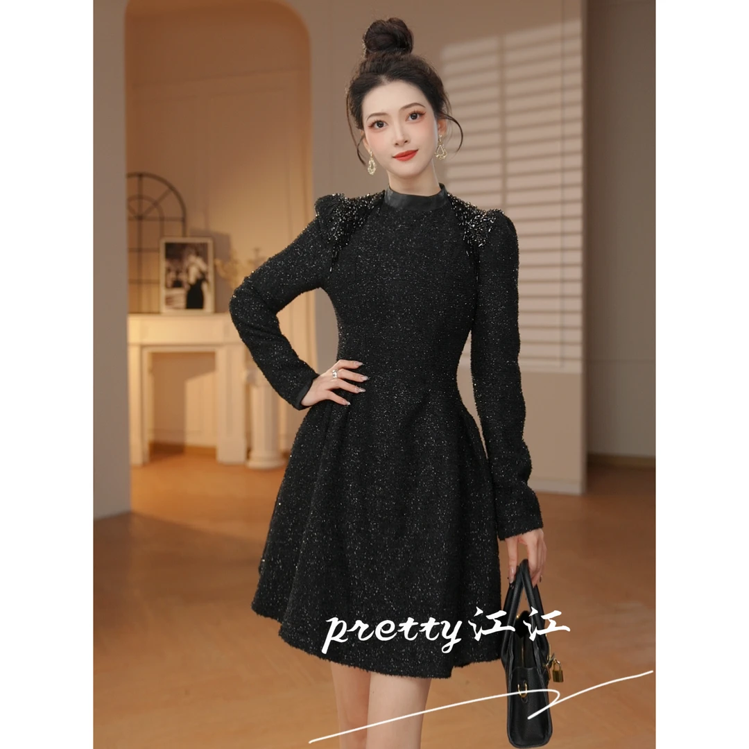 Pretty小众设计师品牌江江定制 洋气修身气质轻职风连衣裙21628