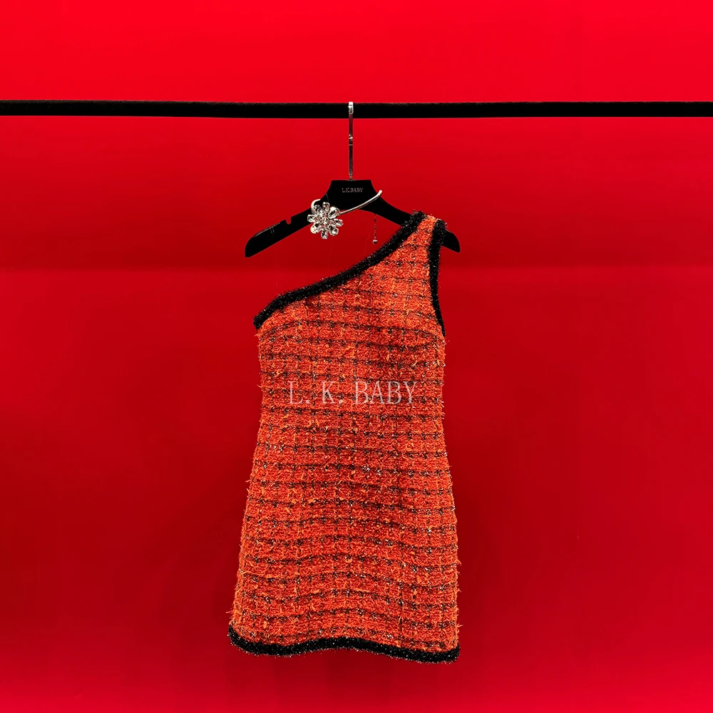 【L.K.BABY】美人娇橙S 轻奢时尚华丽闪亮丝小香裙子