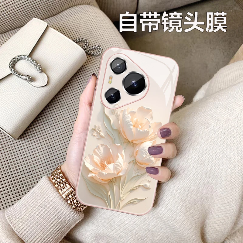 网红郁金香适用华为pura70pro+手机壳镜头防摔pura70全包p70pro薄