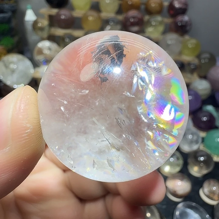 珠宝半成品未镶嵌水晶爆彩白水晶球