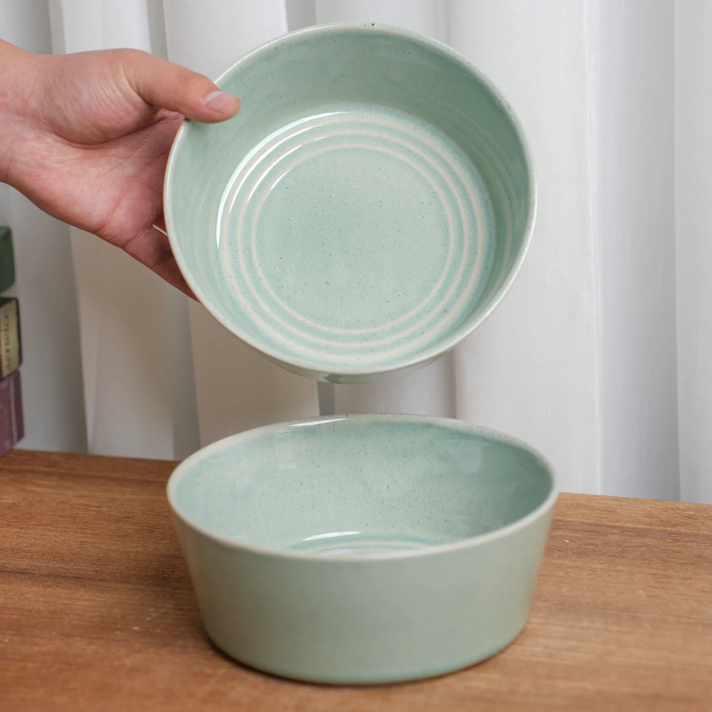 【瑕疵】陶瓷碗沙拉碗高颜值窑变浅绿拉面碗家用K3A
