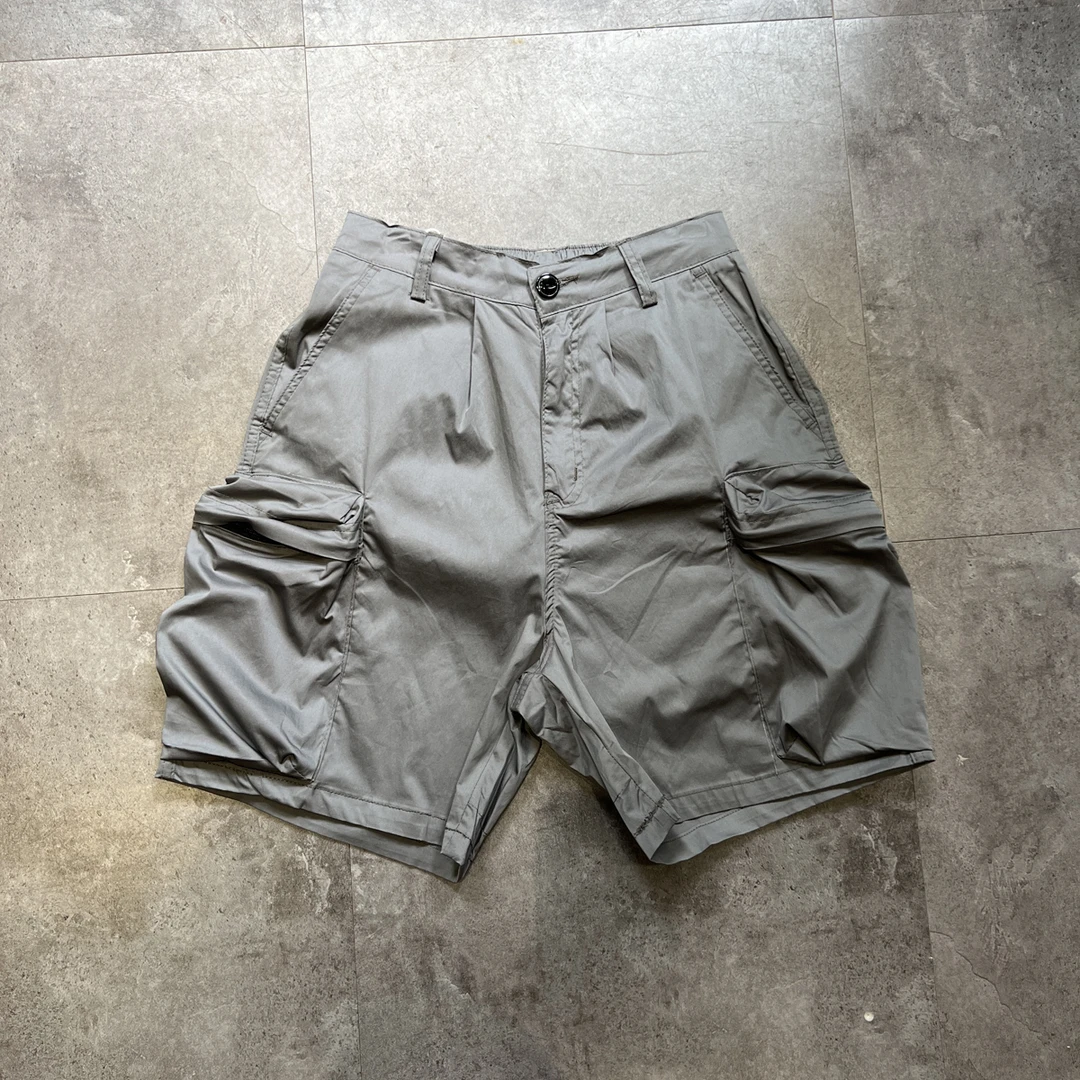 简约拉链口袋工装裤男生宽松弹力夏季百搭纯色短裤潮