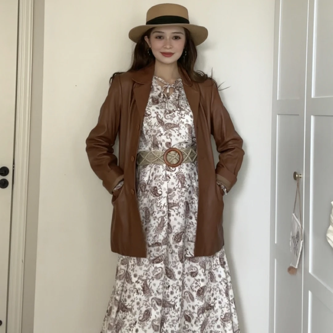 【FISTANEA 妃丝塔纳】春夏秋冬季腰果花长袖连衣裙时尚舒适气质