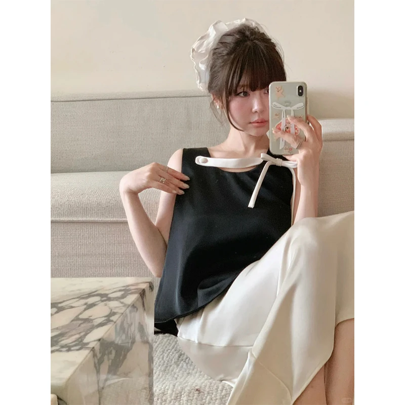 夏季休闲套装气质修身显瘦百搭无袖上衣时尚高腰包臀A字半身长裙