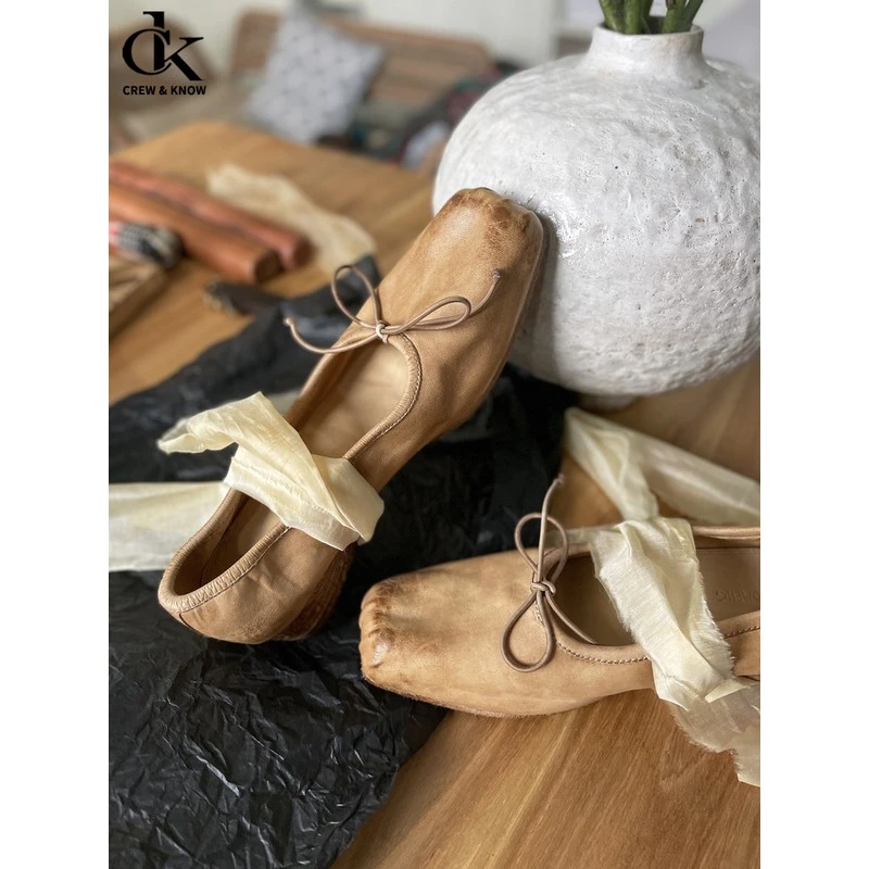 【官方正品】朱小蒙真水洗底猪鼻子手工芭蕾鞋MU低跟方头复