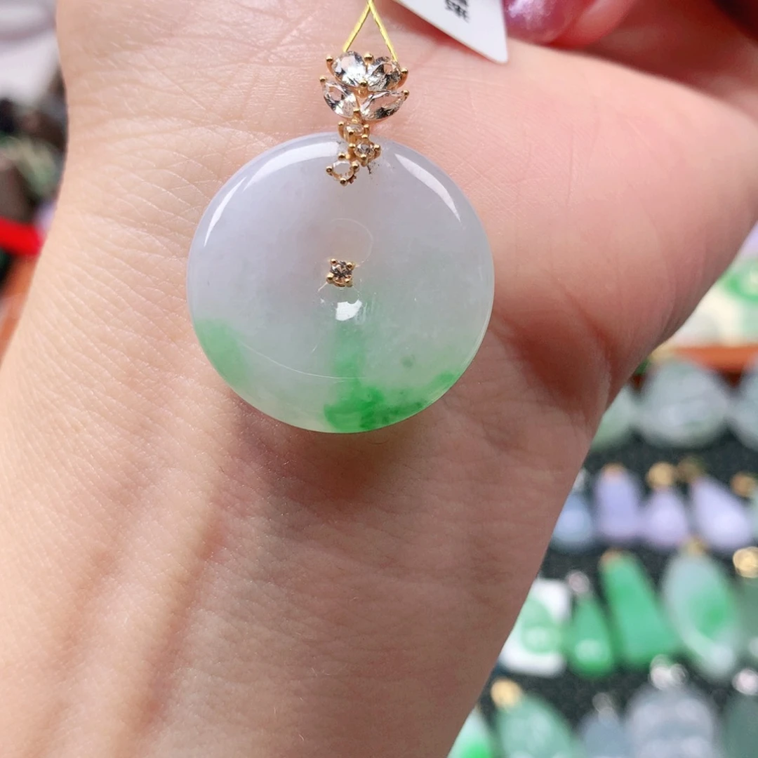 吊坠(不含链)18K金镶嵌翡翠