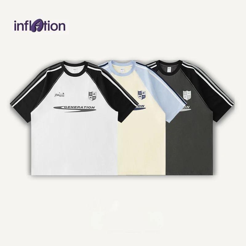 膨胀潮牌春夏插肩陨石印花撞色圆领T恤日常休闲透气短袖男女款