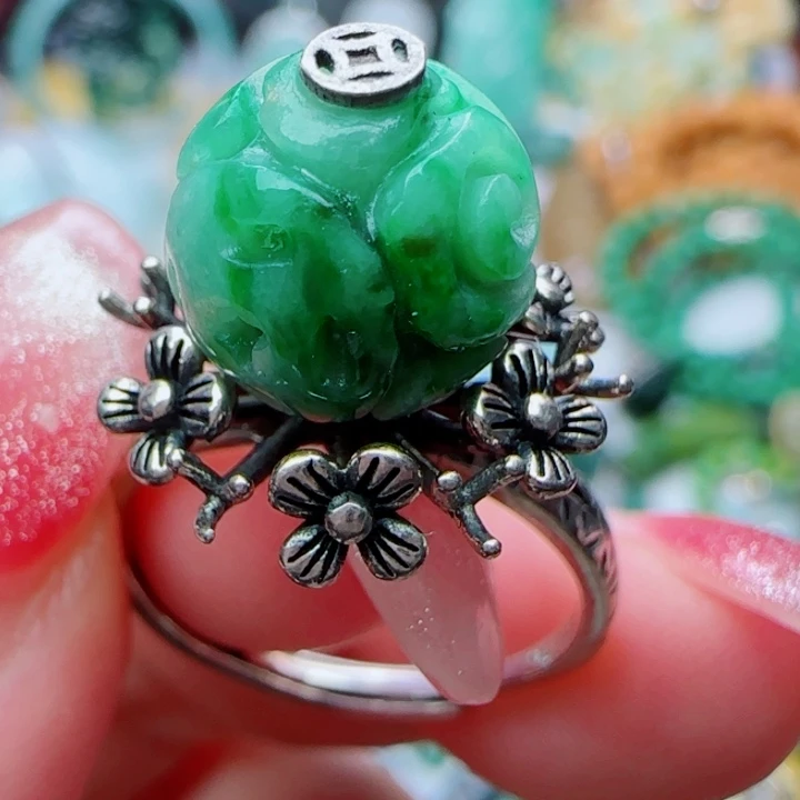 银S925镶嵌戒指翡翠天然A货34