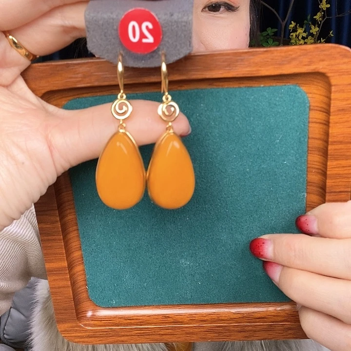 蜜蜡耳饰银S925镶嵌耳吊