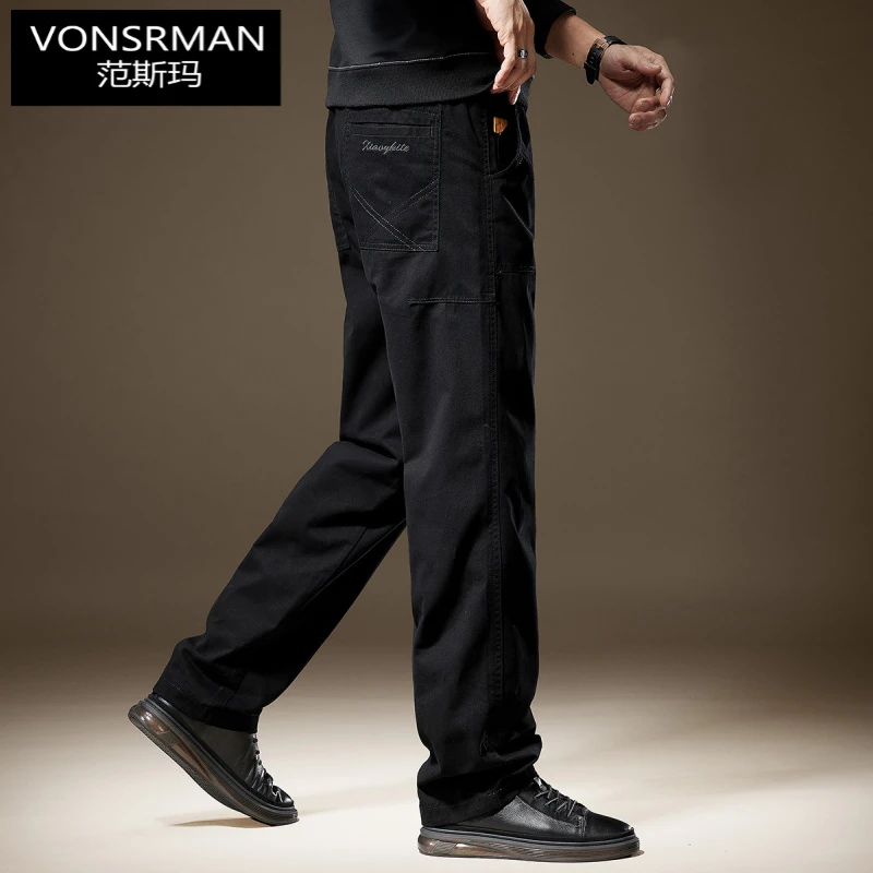 高端美式时尚黑色垂感休闲裤男秋季新款阔腿宽松潮牌直筒工装裤子