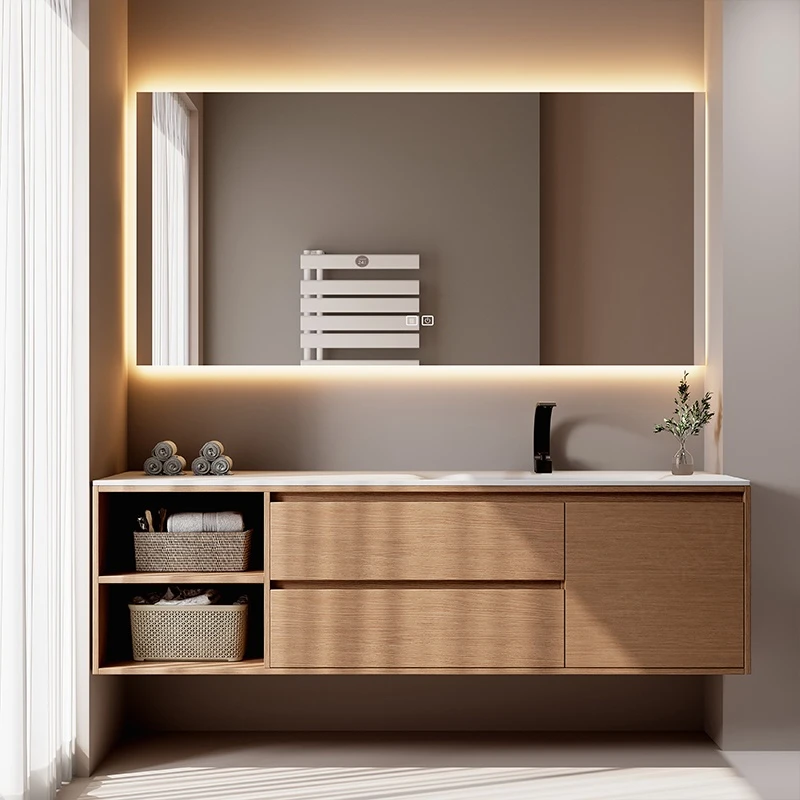 浴室柜组合岩板热弯一体盆台面卫生间洗漱台洗脸盆陶瓷洗手池