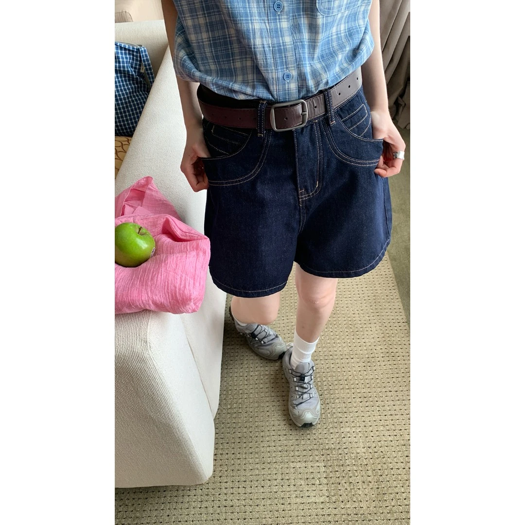 RAINY 慵懒休闲感水洗短款牛仔裤夏季女宽松高腰百搭显瘦阔腿裤子