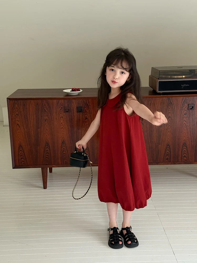 【新品】儿童棉布裙子夏季韩版连衣裙简约可爱娃娃领背心裙25E021