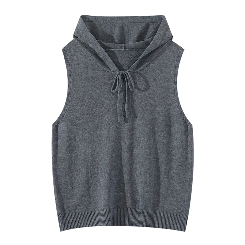 女士精纺马甲帽衫莱赛尔天丝桑蚕丝精纺羊毛衫休闲针织衫ZS95005