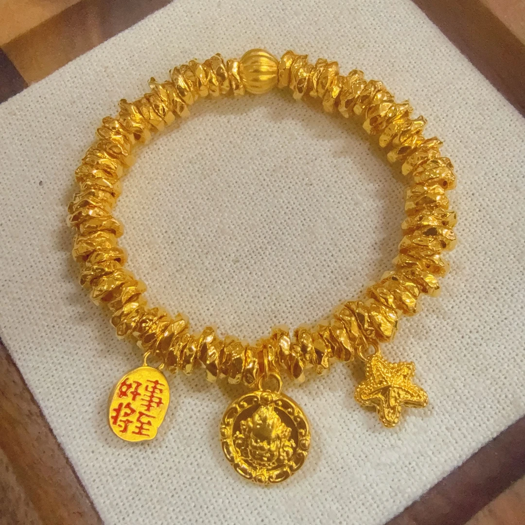 【足金黄财神盘缠手串】卡6mm(弹力绳）