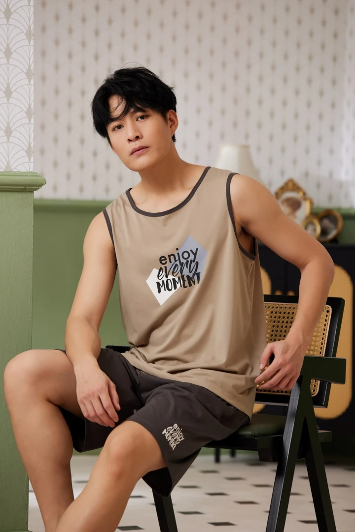 亲亲吾衣冰岛丝男士背心睡衣套装