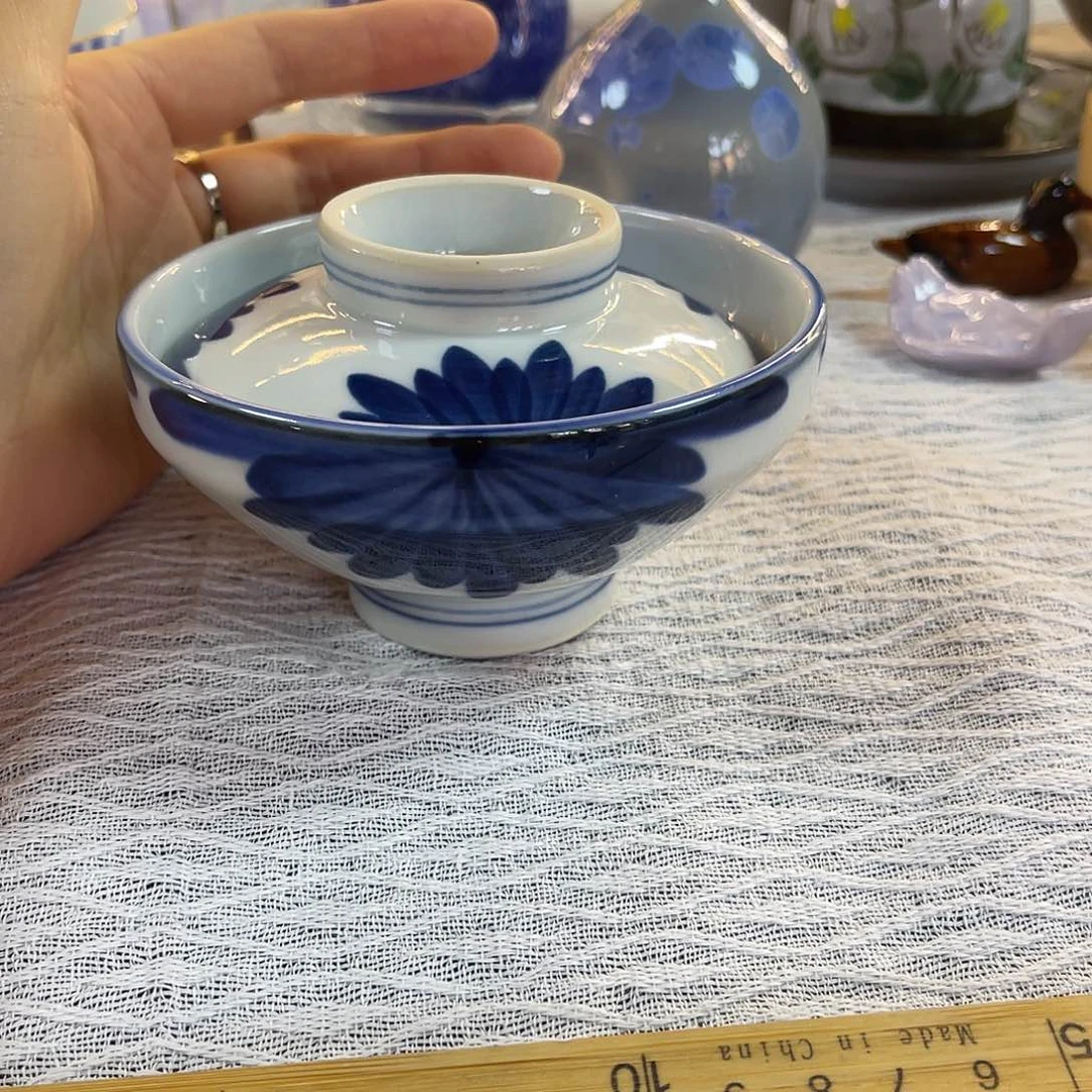 瓷片青花染付盖子开口盖碗