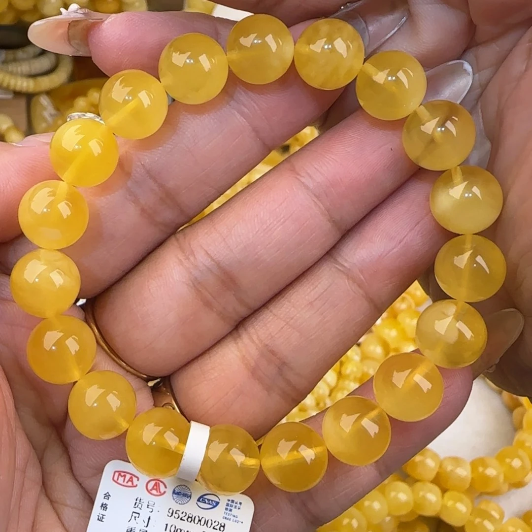 未镶嵌蜜蜡手链鸡油黄圆珠手串