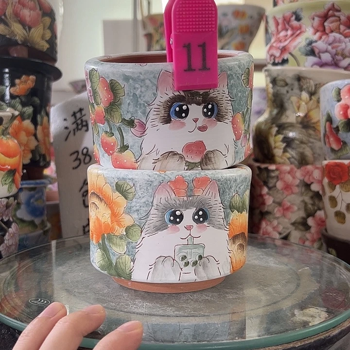 咕***叫景德镇幸运花盆手绘韩式花盆