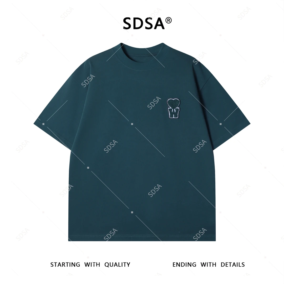 夏季高级感新款男士纯色立体爱心字母短袖T恤潮流宽松圆领上衣