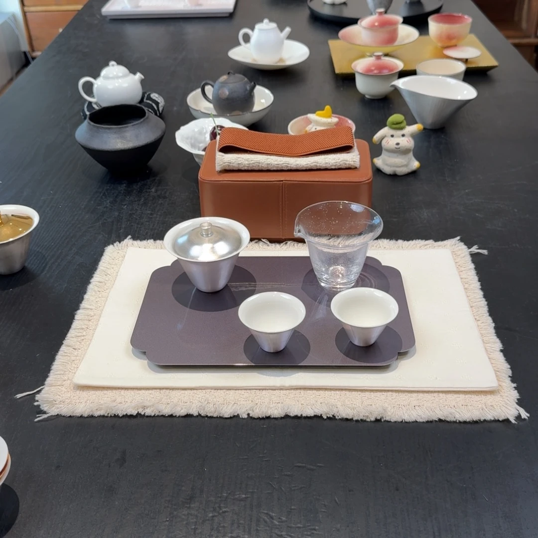 88折鎏银4件套送茶盒小茶巾