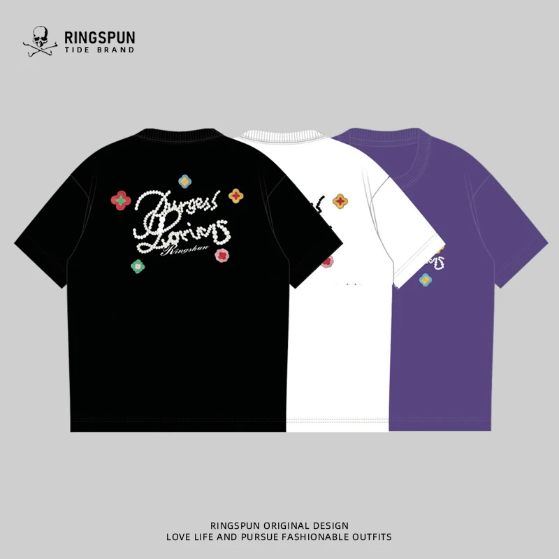 【简约小花】男女同款短袖t恤男潮牌男装纯棉刺绣半袖体恤圆领T恤衫