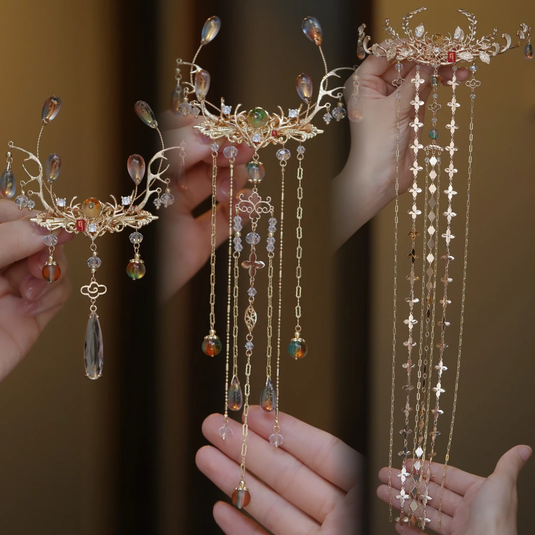 吾珥楼兰系列后压｜WEHY00003-5/新中式国风发饰敦煌鹿角超仙