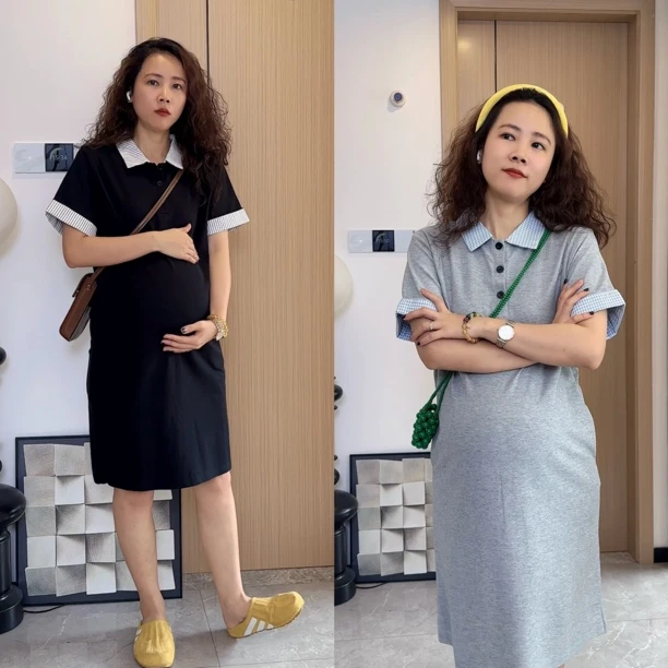 小个子夏季孕妇短袖polo领连衣裙遮肚子宽松显瘦设计感十足裙子