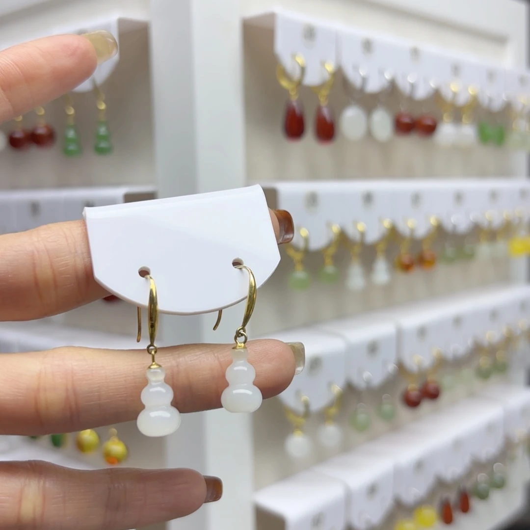 银S925镶嵌和田玉耳饰