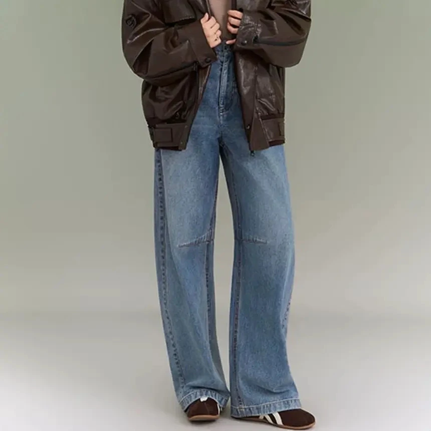 阿玛施AMASS 新高腰百搭显瘦水洗美式休闲复古小弯刀牛仔裤510077