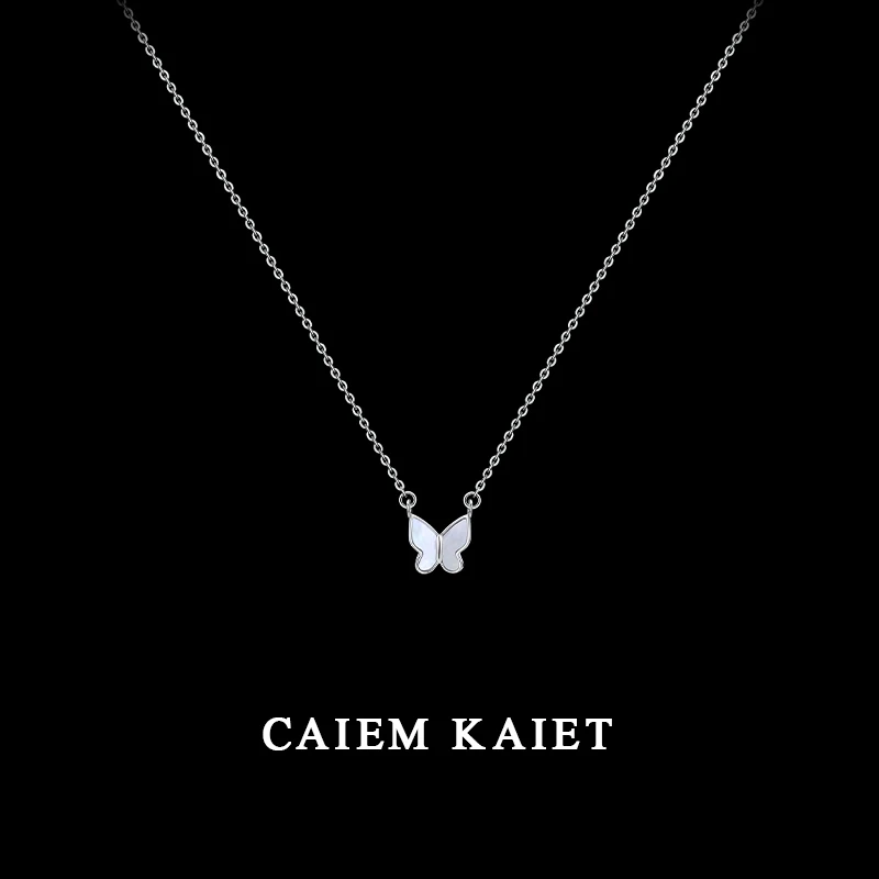 CAIEM KAIET 链子925银 白贝母蝴蝶吊坠项链女百搭甜美气质锁骨链