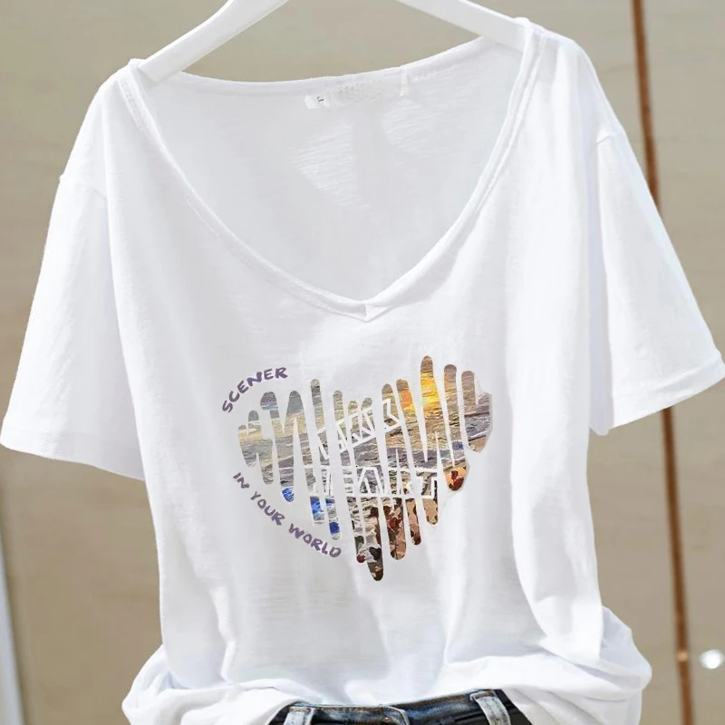 高质感短袖t恤女夏季2025年新款宽松韩版百搭V领半袖透气上衣ins