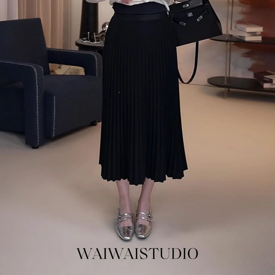 【钻石糖】显瘦松紧腰亮片A字褶艺半身裙 25S049