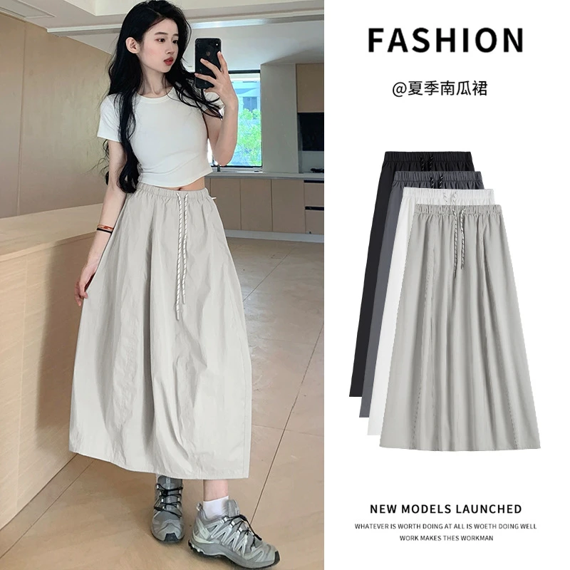 可爱风半身裙速干拼接南瓜裙少女风中长款夏季2025新款高腰拼接花