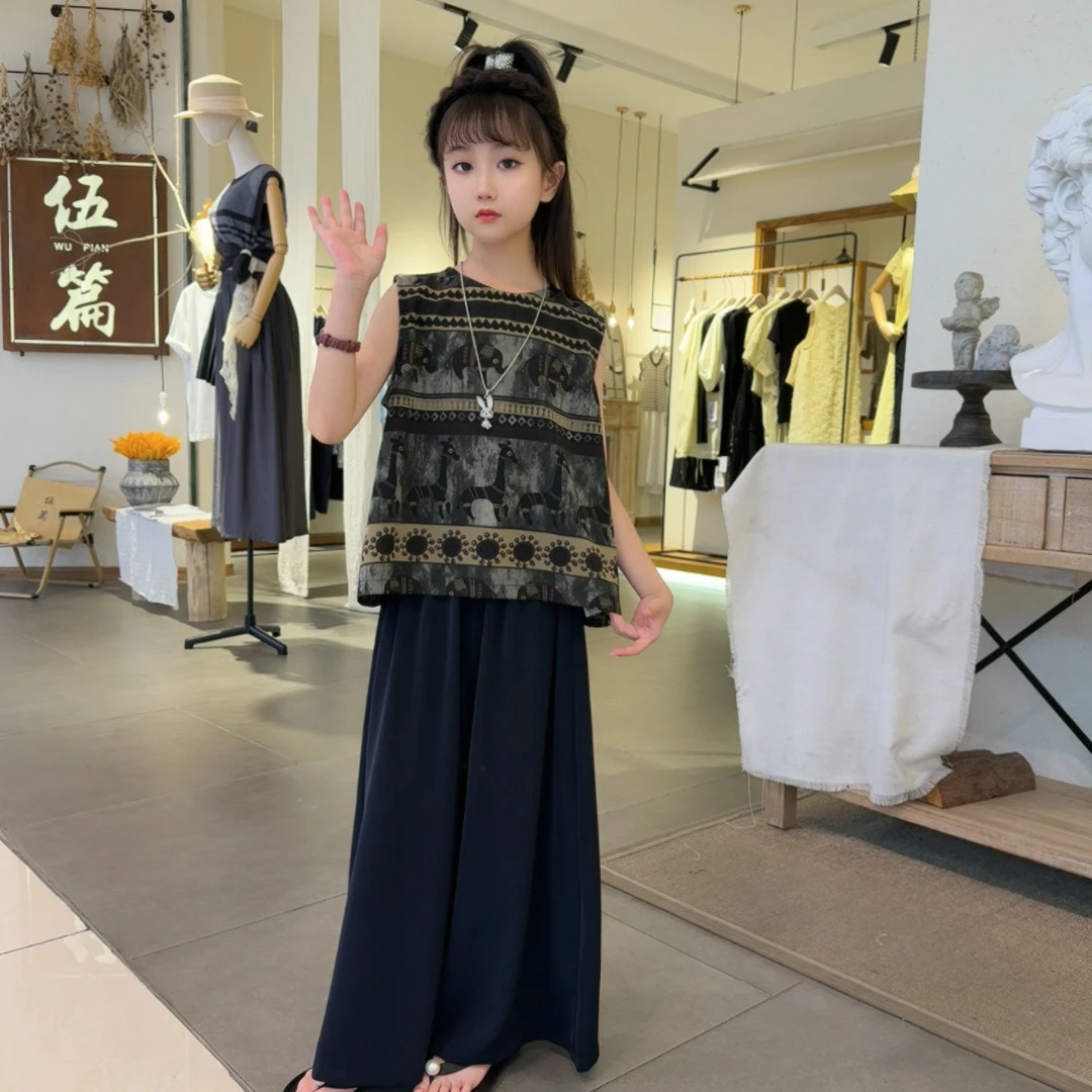 女童夏套装2025新款儿童超好看无袖娃娃衫背心大童裙裤夏装两件套