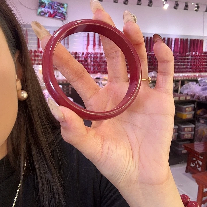 天然辰砂贵妃镯朱砂64mm