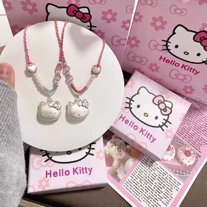 吊坠足银 HelloKitty999纯银凯蒂猫女生闺蜜编绳项链儿童节礼物