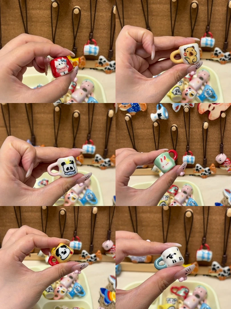 人工手绘mini陶瓷小配饰，diy项链｜挂坠【编绳】