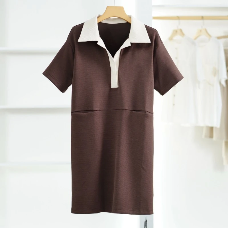 【小黑南油】 E092-5  女装时尚休闲简约春夏短袖T恤裙咖色22113